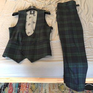 Mens Suit Vest & Pants set: Green Plaid